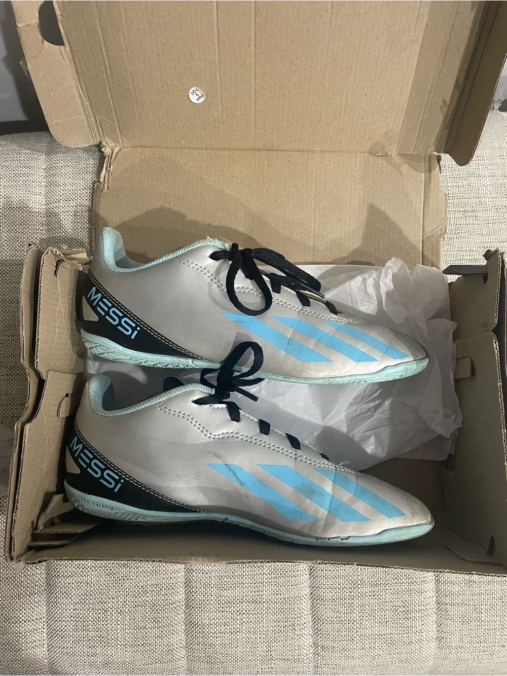 adidas Messi Soccer Sneakers Gray & Blue indoor futsal
